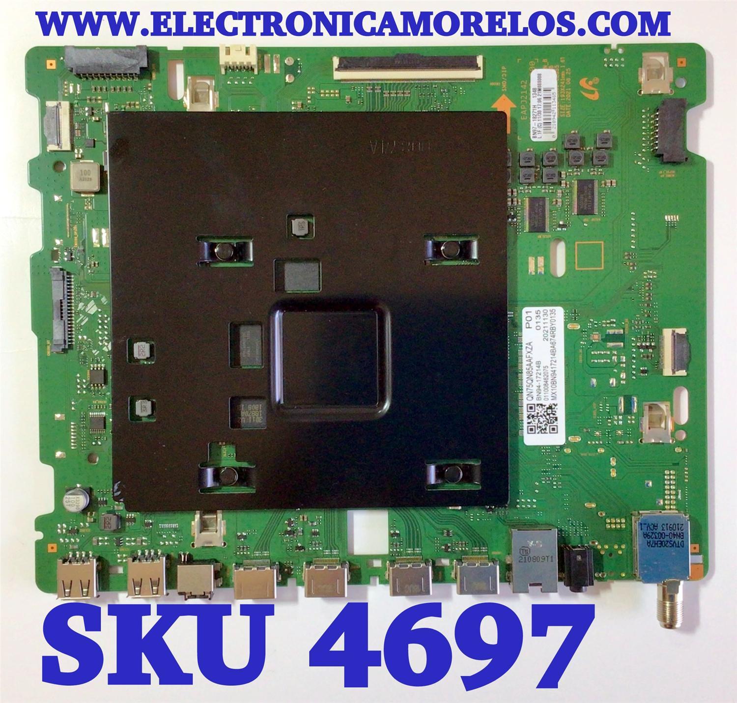 MAIN PARA SMART T SAMSUNG QLED 4K RESOLUCION ( 3840x2160 ) NUMERO DE PARTE BN94-17214B / BN4102855B / BN9417214B / 011008462075 / BN94-18271H / 17214B / PANEL CY--TA075FMEV1H / DISPLAY HV750QUB-S7A / MODELO QN75QN85AAFXZA BA02